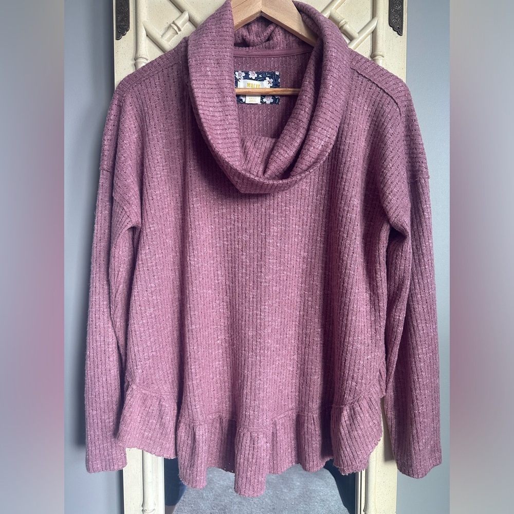 Anthropologie Maeve Addie Ruffled Hacci Cowl Neck Pullover Size small EUC - Picture 4 of 11
